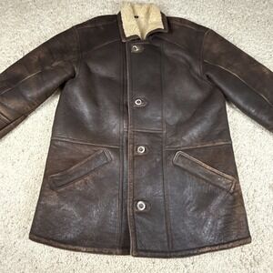 Vintage 100% Lambskin 100% Shearling Brown Leather Jacket Amazing Worn In Piece